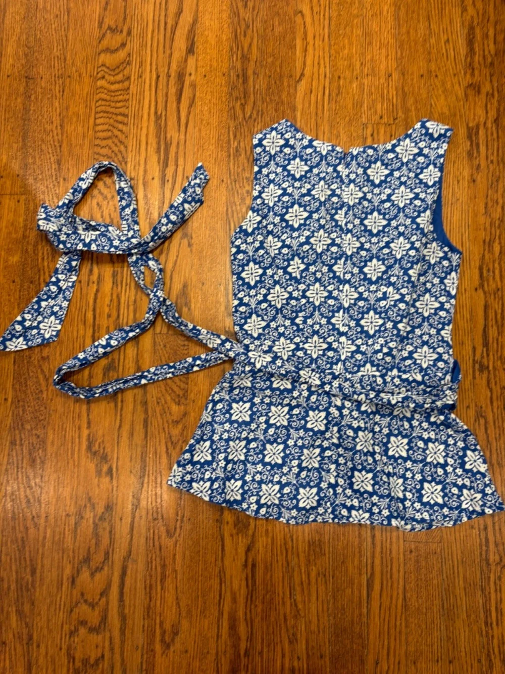Boden Wrap Peplum Tank Top Sz 2 | Blue White | Linen Cotton | Coastal Nautical